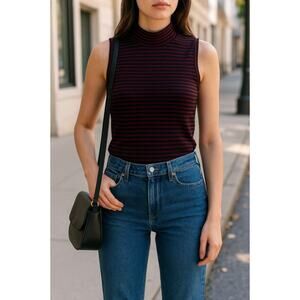 Sanctuary Red Black Striped Mock Neck Sleeveless Tank Top Women’s Medium